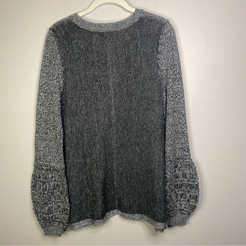 Knox Rose Embroidered Floral sweater Boho Knit Balloon Sleeve Gray red SMALL - Picture 7 of 10